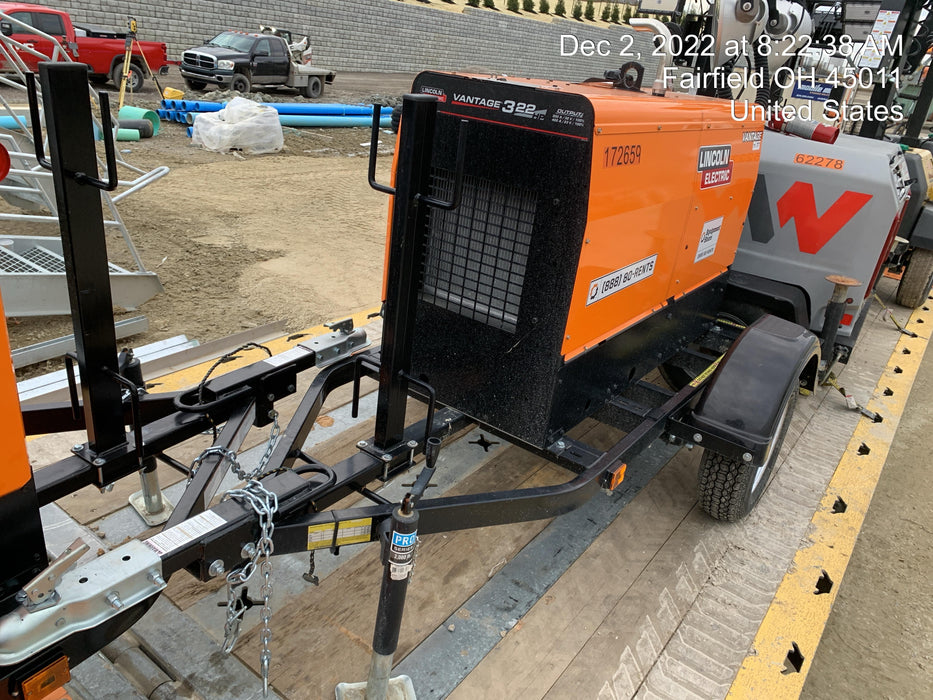 2021 Lincoln Electric Vantage 322 Vantage 322 Ready Pak 3 w/ Decals, ORANGE (includes trailer, cable rack, fender light kit) NO Telematics