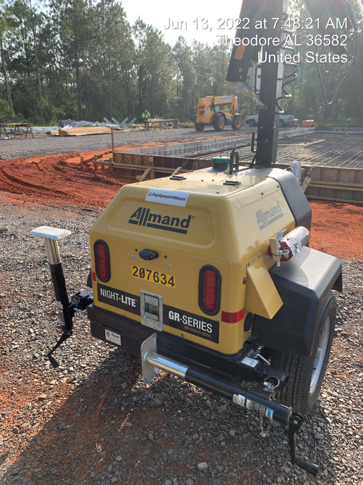 2022 Allmand NLV3GR (4) LED Light Fixture 350W, 23' Vertical Mast, 3kW Prime, Towable, Deep Sea L401, Leveling Jacks, Yanmar T4F 5.8hp