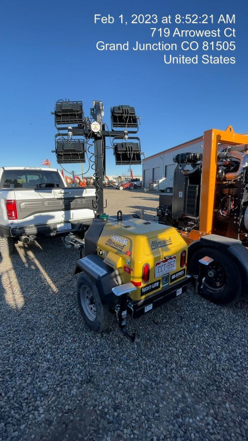 2022 Allmand NLV3GR (4) LED Light Fixture 350W, 23' Vertical Mast, 3kW Prime, Towable, ES Decals, T3