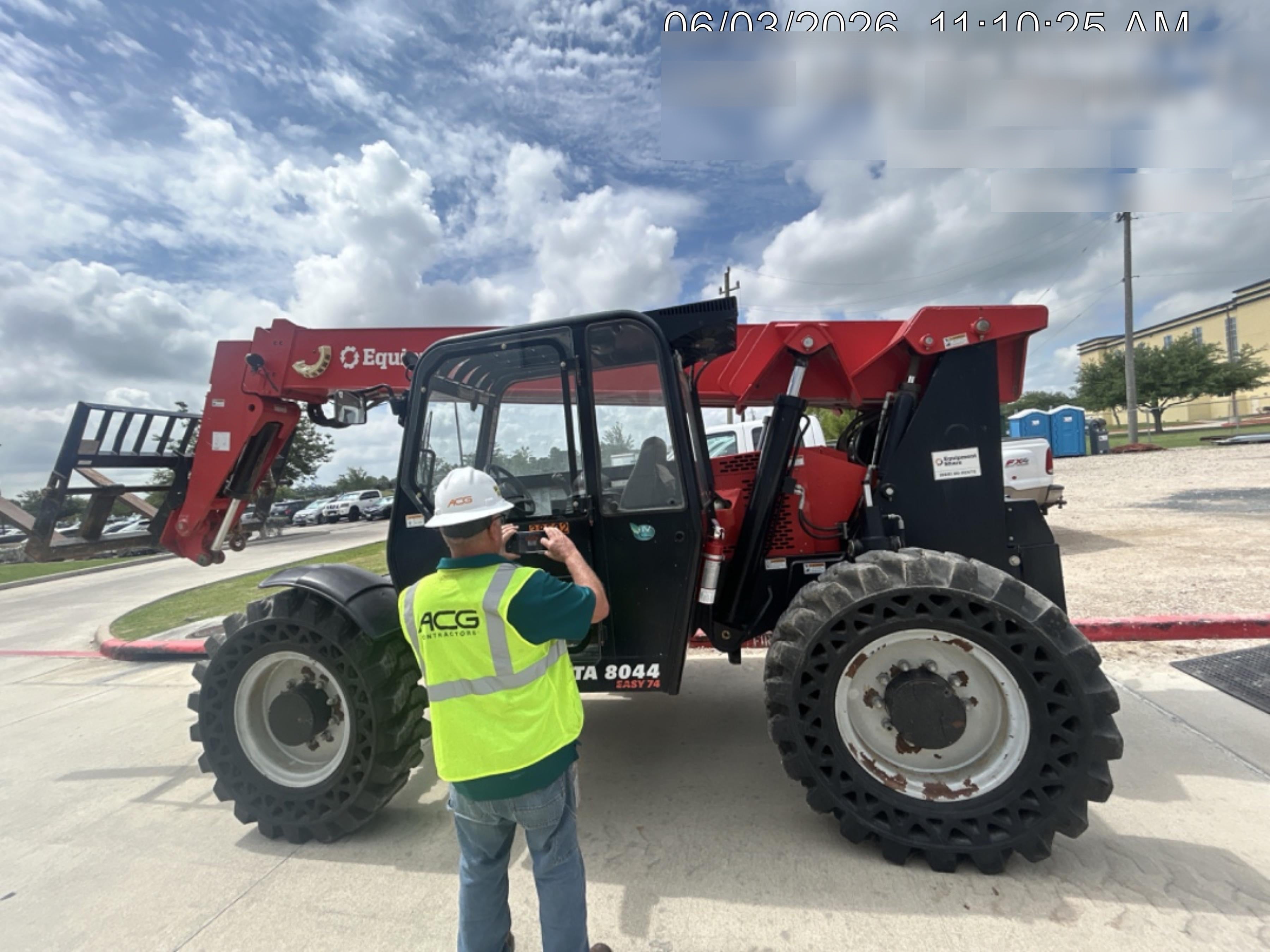 2019 Manitou MTA8044 74hp T4F, Cab/Heat/Air, Cab and Boom LED work lights, Auxiliary Hydraulics, Solid Tires, Amber strobe, Lift Hook 66" Carriage, 60" Forks