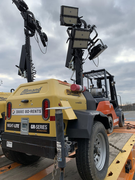 2021 Allmand NLV3GR (4) LED Light Fixture 350W, 23' Vertical Mast, 3kW Prime, Towable, Deep Sea L401, Leveling Jacks, Yanmar T4F 5.8hp