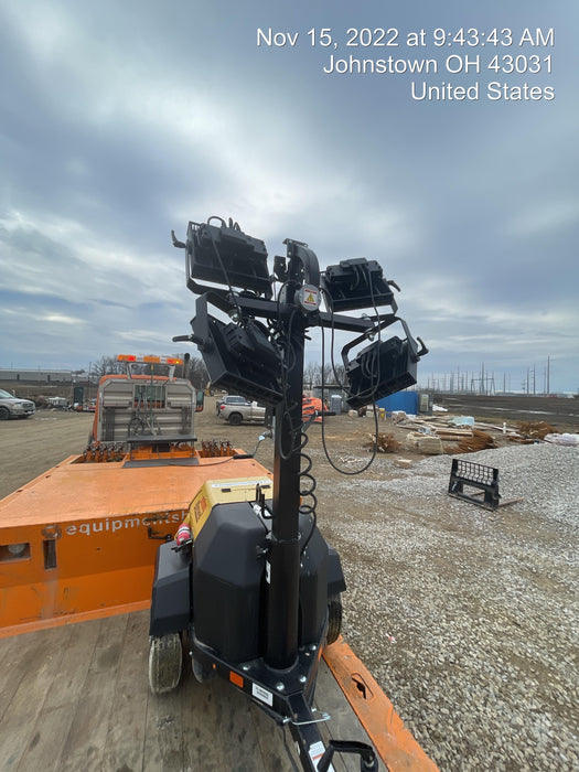 2022 Allmand NLV3GR (4) LED Light Fixture 350W, 23' Vertical Mast, 3kW Prime, Towable, Deep Sea L401, Leveling Jacks, Yanmar T4F 5.8hp