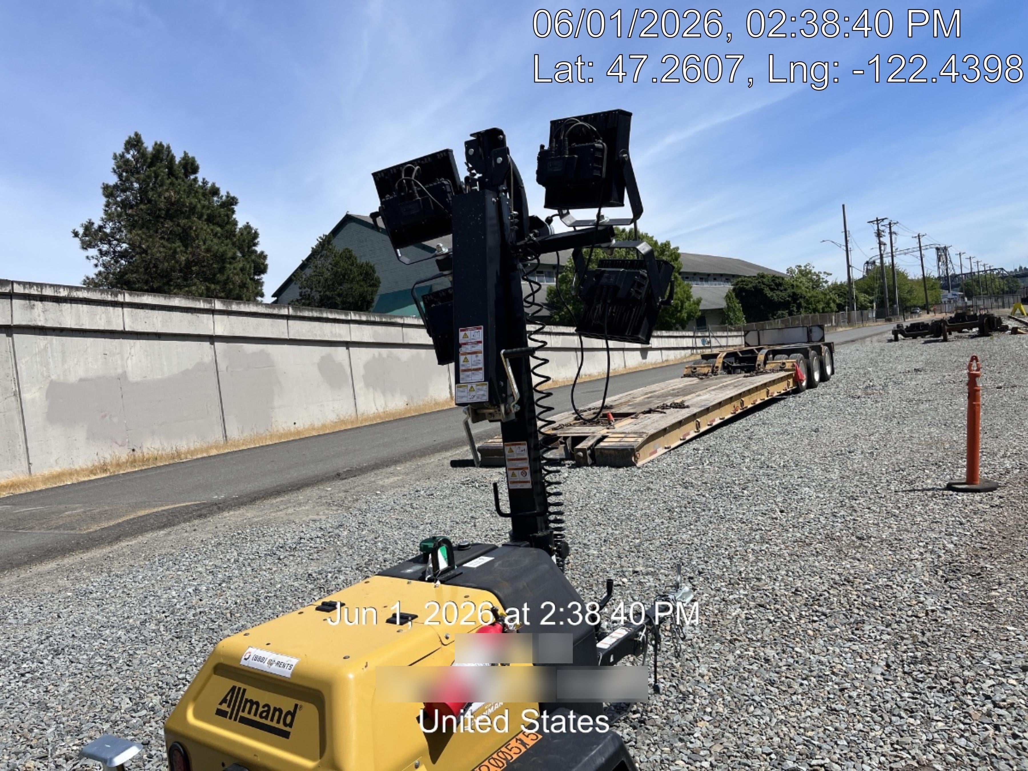 2022 Allmand NLV3GR (4) LED Light Fixture 350W, 23' Vertical Mast, 3kW Prime, Towable, Deep Sea L401, Leveling Jacks, Yanmar T4F 5.8hp