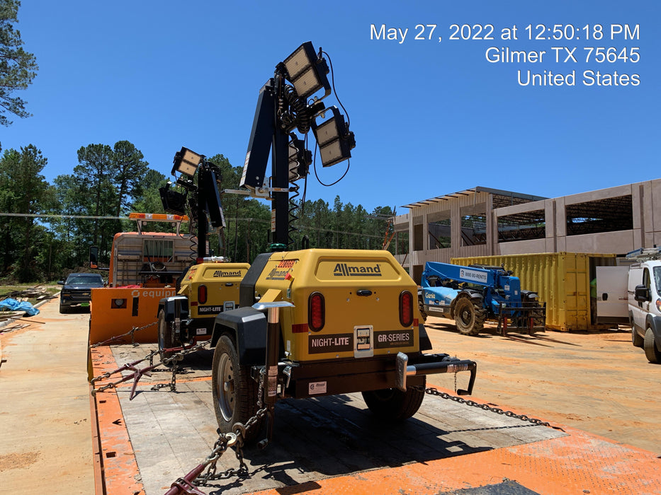 2022 Allmand NLV3GR (4) LED Light Fixture 350W, 23' Vertical Mast, 3kW Prime, Towable, Deep Sea L401, Leveling Jacks, Yanmar T4F 5.8hp