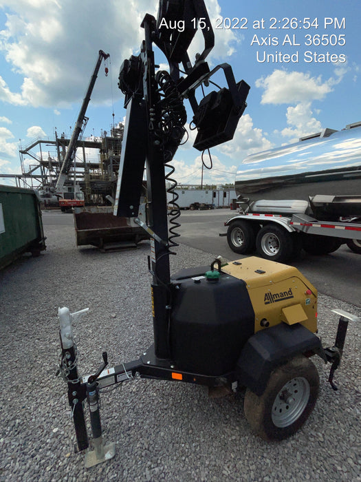 2022 Allmand NLV3GR (4) LED Light Fixture 350W, 23' Vertical Mast, 3kW Prime, Towable, Deep Sea L401, Leveling Jacks, Yanmar T4F 5.8hp