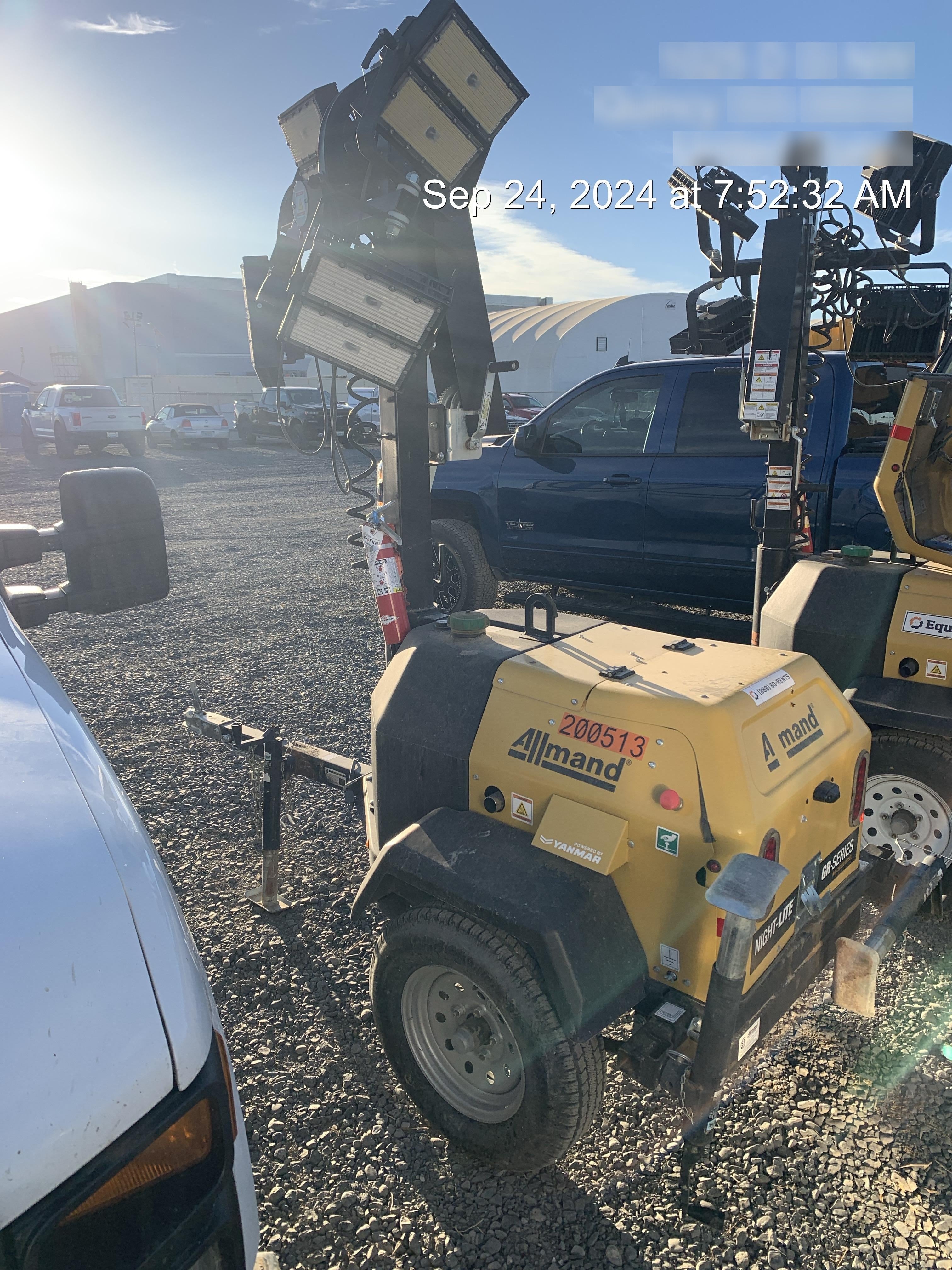 2022 Allmand NLV3GR (4) LED Light Fixture 350W, 23' Vertical Mast, 3kW Prime, Towable, Deep Sea L401, Leveling Jacks, Yanmar T4F 5.8hp