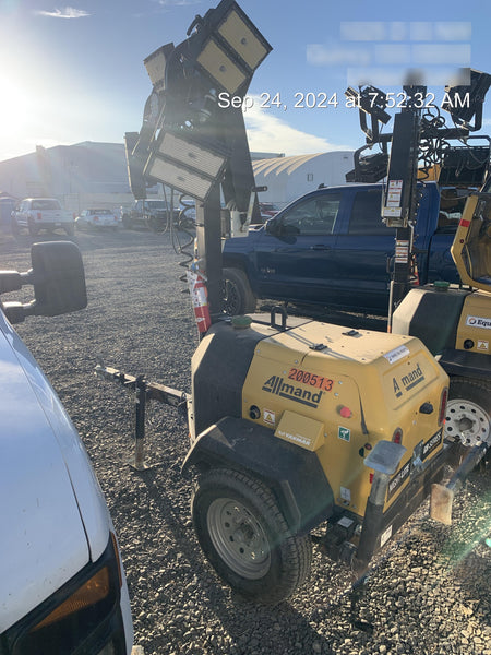 2022 Allmand NLV3GR (4) LED Light Fixture 350W, 23' Vertical Mast, 3kW Prime, Towable, Deep Sea L401, Leveling Jacks, Yanmar T4F 5.8hp