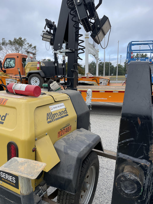 2021 Allmand NLV3GR (4) LED Light Fixture 350W, 23' Vertical Mast, 3kW Prime, Towable, Deep Sea L401, Leveling Jacks, Yanmar T4F 5.8hp