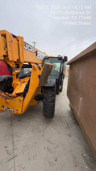 2019 JCB 510-56 Enclosed Cab, 74 HP, Solid Tires, Worklights, Beacon, Aux Hydraulics, Lifting Eye w/66" Carriage/60" Forks