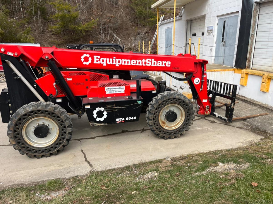 2019 Manitou MTA8044 74hp T4F, Cab/Heat/Air, Cab and Boom LED work lights, Auxiliary Hydraulics, Solid Tires, Amber strobe, Lift Hook 66" Carriage, 60" Forks