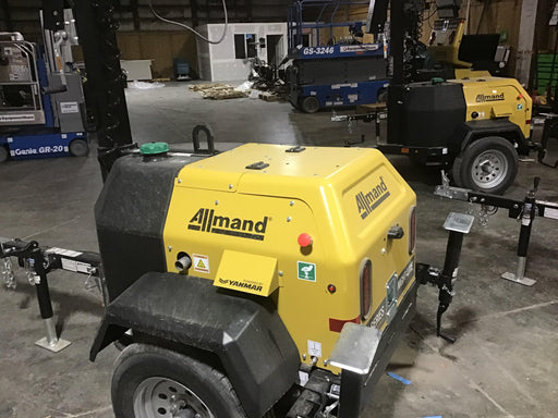 2020 Allmand NLV3GR (4) LED Light Fixture 350W, 23' Vertical Mast, 3kW Prime, Towable, Deep Sea L401, Leveling Jacks, Yanmar T4F 5.8hp