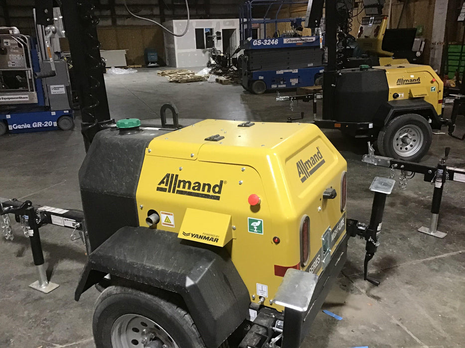 2020 Allmand NLV3GR (4) LED Light Fixture 350W, 23' Vertical Mast, 3kW Prime, Towable, Deep Sea L401, Leveling Jacks, Yanmar T4F 5.8hp