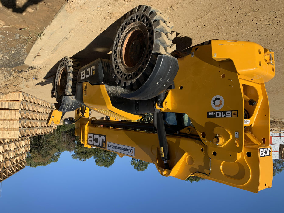 2020 JCB 510-56 Cab/Heat/Air, 74 HP, Solid Tires, STD Worklight, Beacon, Aux Hydraulics, Lifting Eye, Back up Alarm w/66" Carriage/60" Forks