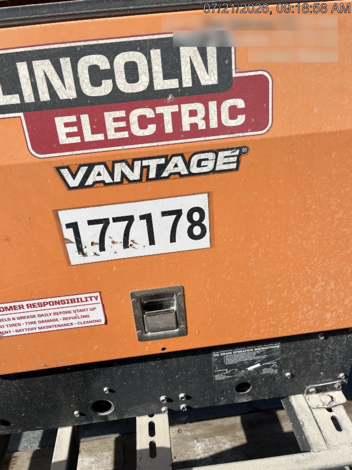 2021 Lincoln Electric Vantage 322 Vantage 322 Ready Pak 3 w/ Decals, ORANGE (includes trailer, cable rack, fender light kit) NO Telematics