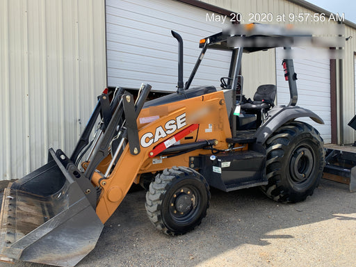 2019 Case 570N EP Canopy, 4WD, GP Front Bucket, Dual Tilt Cylinder, 84" Box Blade w/ Scarifier, Wheel Weights, Beacon