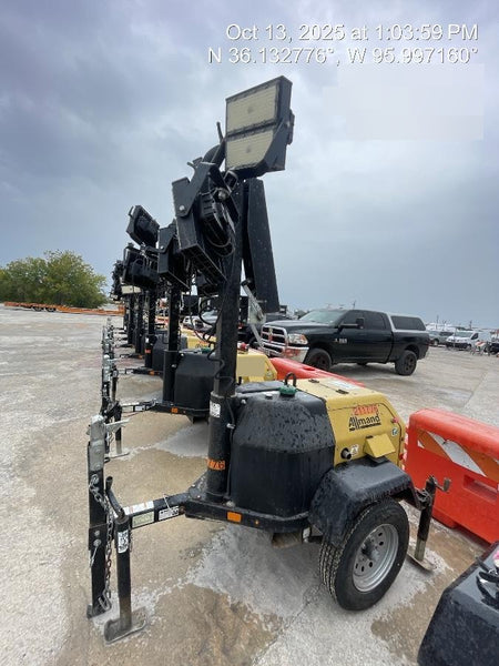 2022 Allmand NLV3GR (4) LED Light Fixture 350W, 23' Vertical Mast, 3kW Prime, Towable, Deep Sea L401, Leveling Jacks, Yanmar T4F 5.8hp