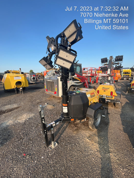 2022 Allmand NLV3GR (4) LED Light Fixture 350W, 23' Vertical Mast, 3kW Prime, Towable, Deep Sea L401, Leveling Jacks, Yanmar T4F 5.8hp