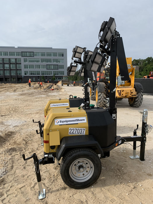 2022 Allmand NLV3GR (4) LED Light Fixture 350W, 23' Vertical Mast, 3kW Prime, Towable, Deep Sea L401, Leveling Jacks, Yanmar T4F 5.8hp