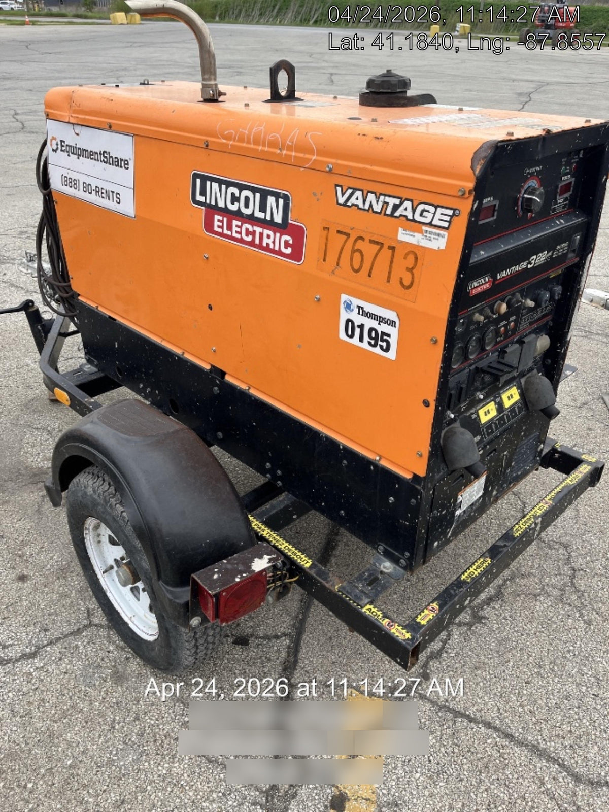 2021 Lincoln Electric Vantage 322 Vantage 322 Ready Pak 3 w/ Decals, ORANGE (includes trailer, cable rack, fender light kit) NO Telematics