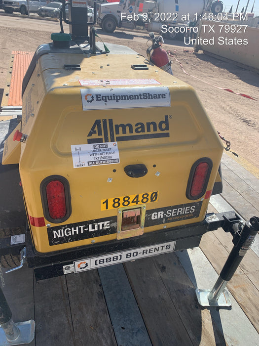 Allmand NLV3GR (4) LED Light Fixture 350W, 23' Vertical Mast, 3kW Prime, Towable, Deep Sea L401, Leveling Jacks, Yanmar T4F 5.8hp