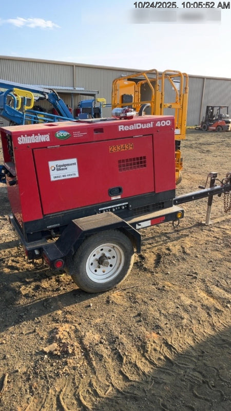 2022 Shindaiwa DGW400MDL Kubota D902 Engine, 23 HP, Dual Op Welder, Wire, Arc, Droop Stick, Tig, and CC Stick Functionality, Simulphase, 3 Phase and 1 Phase Gen Output, Single Axle NB Trlr, Slr Trckl Chrg 12V 12W, Fire Ext