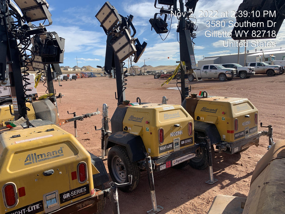 2022 Allmand NLV3GR (4) LED Light Fixture 350W, 23' Vertical Mast, 3kW Prime, Towable, Deep Sea L401, Leveling Jacks, Yanmar T4F 5.8hp