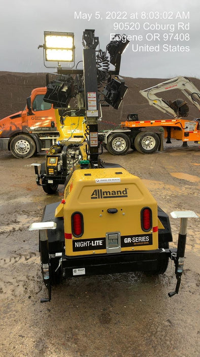 2022 Allmand NLV3GR (4) LED Light Fixture 350W, 23' Vertical Mast, 3kW Prime, Towable, Deep Sea L401, Leveling Jacks, Yanmar T4F 5.8hp