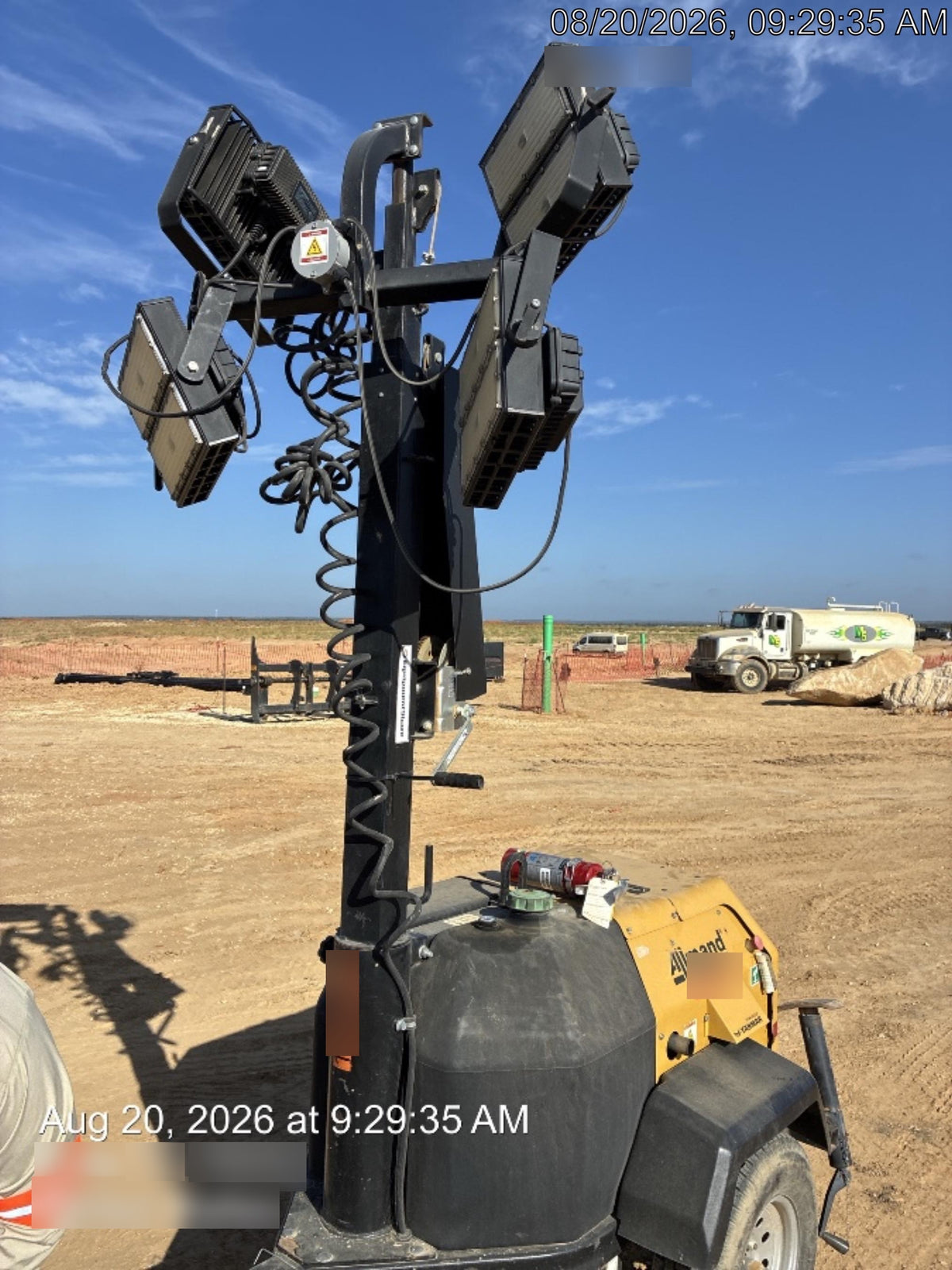 Allmand NLV3GR (4) LED Light Fixture 350W, 23' Vertical Mast, 3kW Prime, Towable, Deep Sea L401, Leveling Jacks, Yanmar T4F 5.8hp