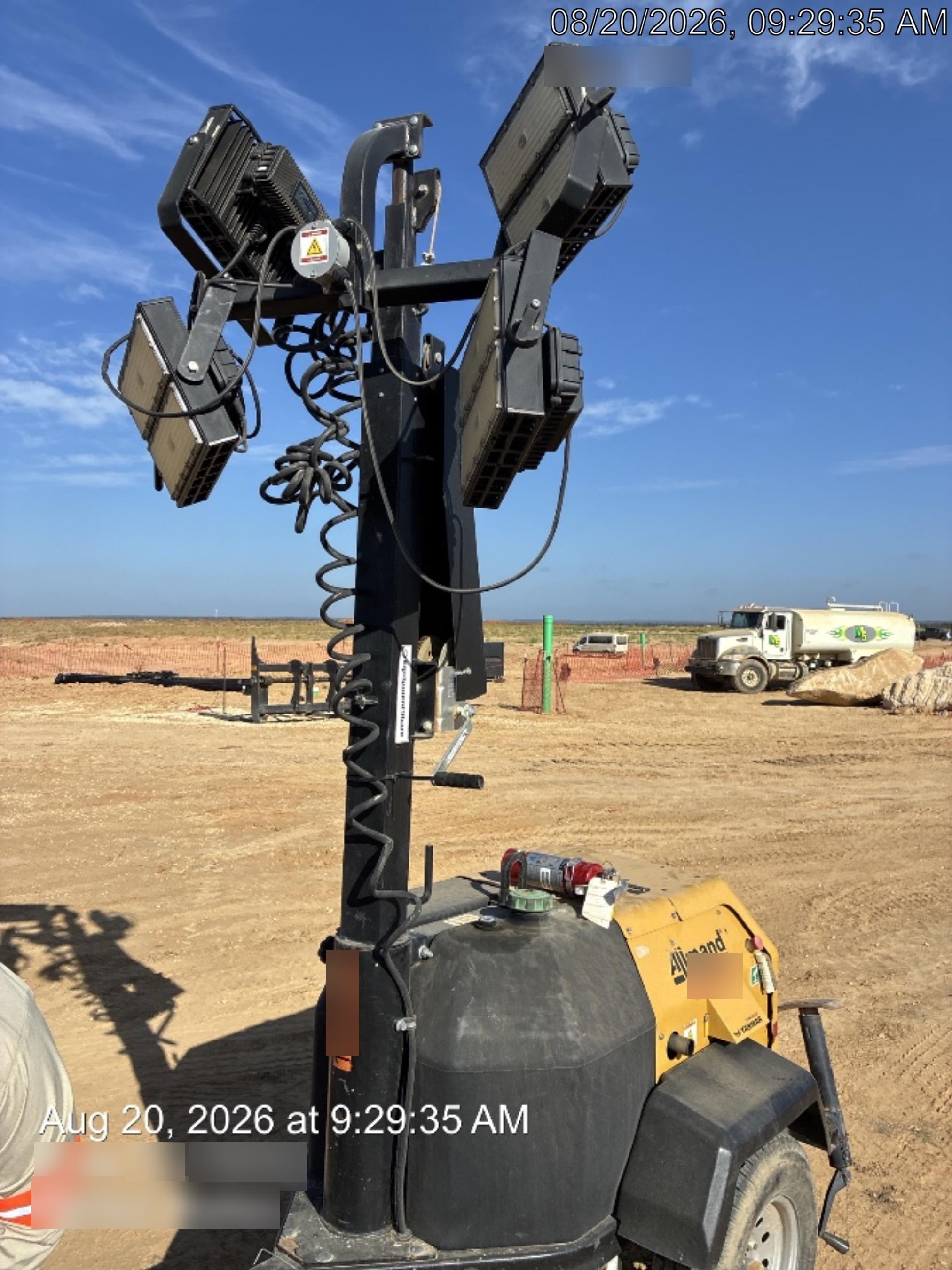 Allmand NLV3GR (4) LED Light Fixture 350W, 23' Vertical Mast, 3kW Prime, Towable, Deep Sea L401, Leveling Jacks, Yanmar T4F 5.8hp