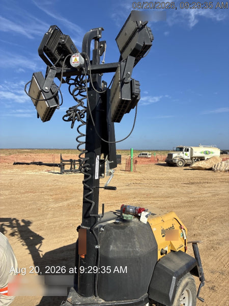 Allmand NLV3GR (4) LED Light Fixture 350W, 23' Vertical Mast, 3kW Prime, Towable, Deep Sea L401, Leveling Jacks, Yanmar T4F 5.8hp