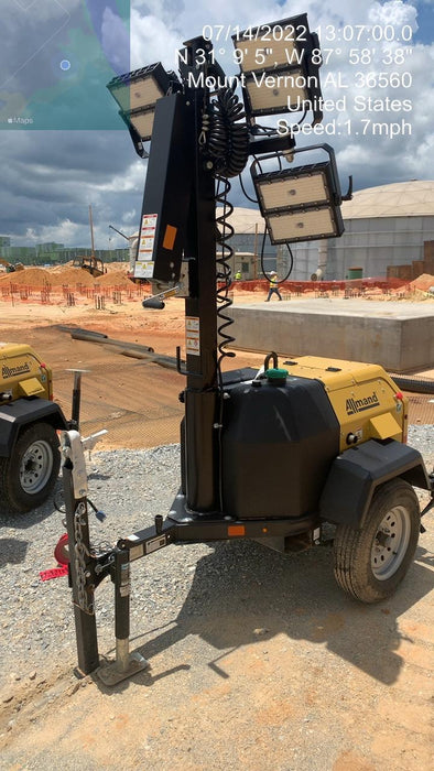 2022 Allmand NLV3GR (4) LED Light Fixture 350W, 23' Vertical Mast, 3kW Prime, Towable, Deep Sea L401, Leveling Jacks, Yanmar T4F 5.8hp