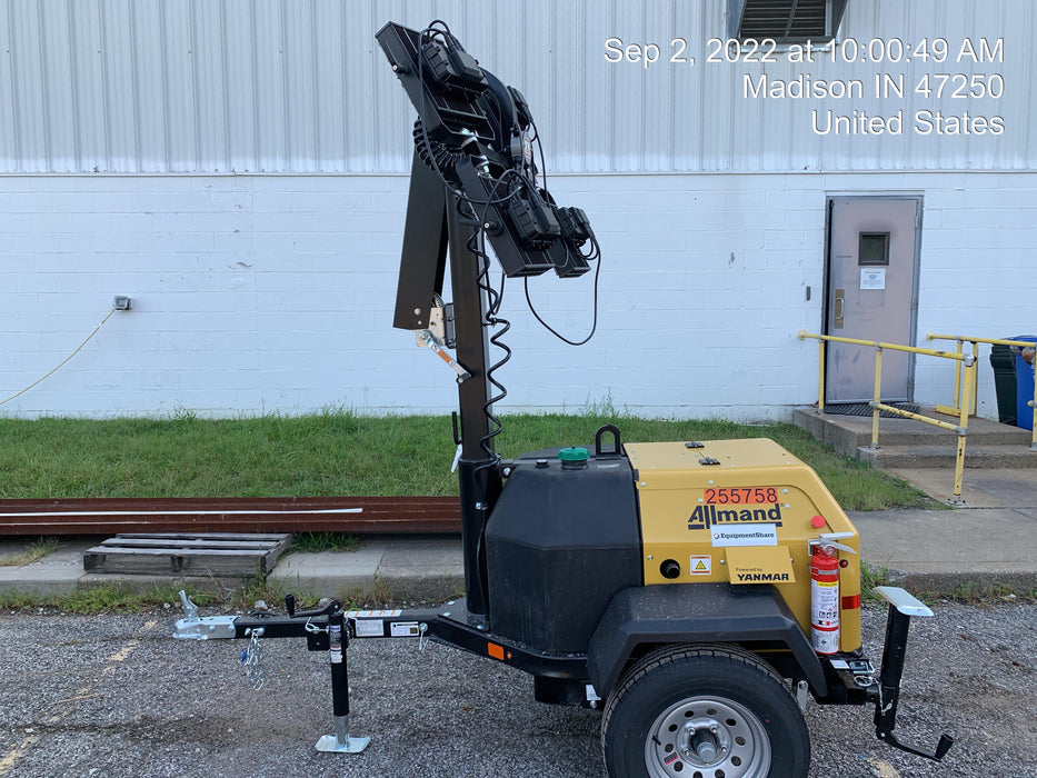 2022 Allmand NLV3GR (4) LED Light Fixture 350W, 23' Vertical Mast, 3kW Prime, Towable, ES Decals, T3