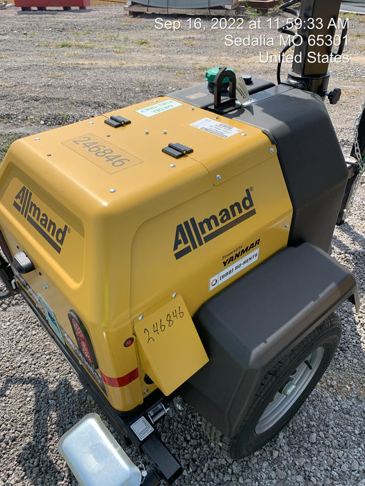 2022 Allmand NLV3GR (4) LED Light Fixture 350W, 23' Vertical Mast, 3kW Prime, Towable, ES Decals, T3