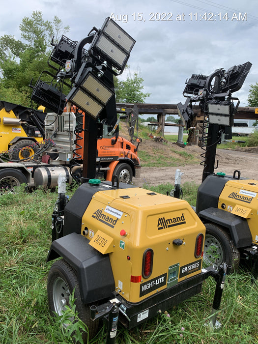 2022 Allmand NLV3GR (4) LED Light Fixture 350W, 23' Vertical Mast, 3kW Prime, Towable, Deep Sea L401, Leveling Jacks, Yanmar T4F 5.8hp