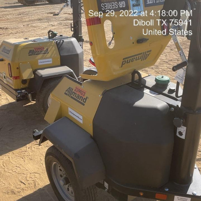 2022 Allmand NLV3GR (4) LED Light Fixture 350W, 23' Vertical Mast, 3kW Prime, Towable, Deep Sea L401, Leveling Jacks, Yanmar T4F 5.8hp