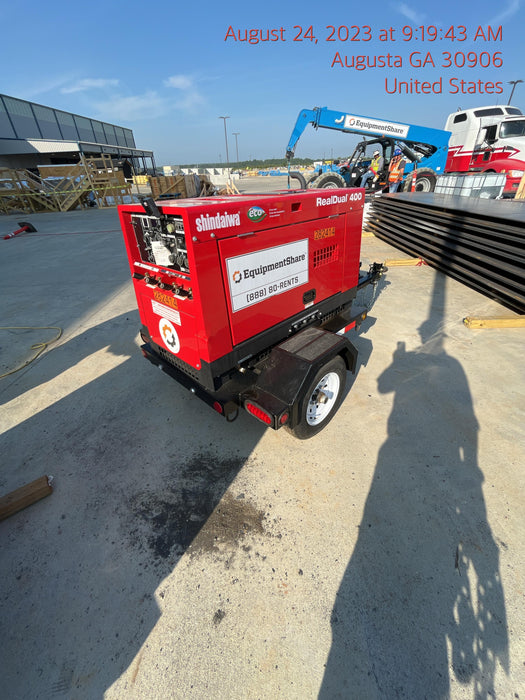 2022 Shindaiwa DGW400MDL Kubota D902 Engine, 23 HP, Dual Op Welder, Wire, Arc, Droop Stick, Tig, and CC Stick Functionality, Simulphase, 3 Phase and 1 Phase Gen Output, Single Axle NB Trlr, Slr Trckl Chrg 12V 12W, Fire Ext