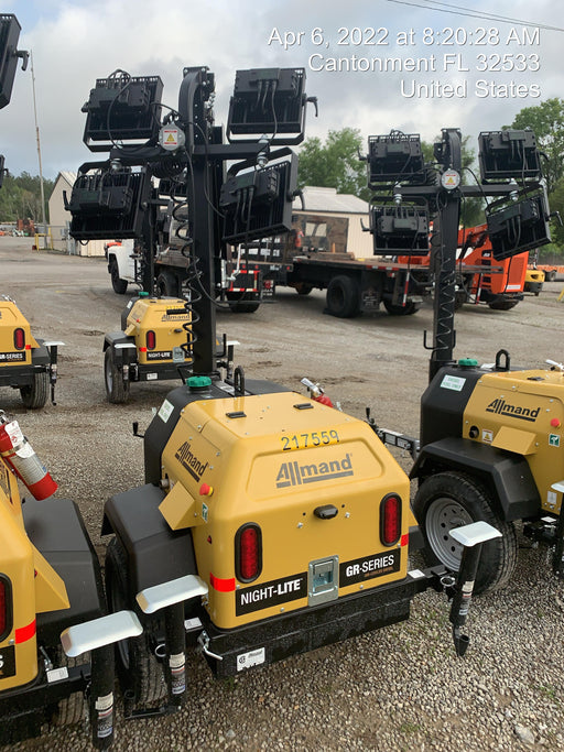 2022 Allmand NLV3GR (4) LED Light Fixture 350W, 23' Vertical Mast, 3kW Prime, Towable, Deep Sea L401, Leveling Jacks, Yanmar T4F 5.8hp