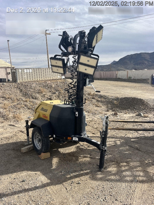 Allmand NLV3GR (4) LED Light Fixture 350W, 23' Vertical Mast, 3kW Prime, Towable, Deep Sea L401, Leveling Jacks, Yanmar T4F 5.8hp