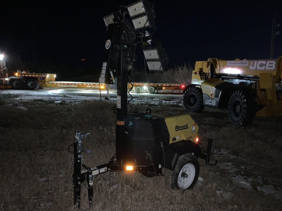 2021 Allmand NLV3GR (4) LED Light Fixture 350W, 23' Vertical Mast, 3kW Prime, Towable, Deep Sea L401, Leveling Jacks, Yanmar T4F 5.8hp