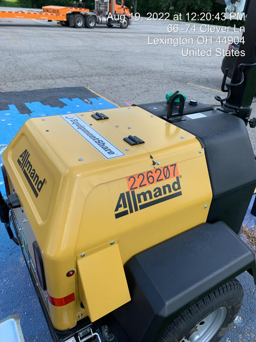 2022 Allmand NLV3GR (4) LED Light Fixture 350W, 23' Vertical Mast, 3kW Prime, Towable, Deep Sea L401, Leveling Jacks, Yanmar T4F 5.8hp