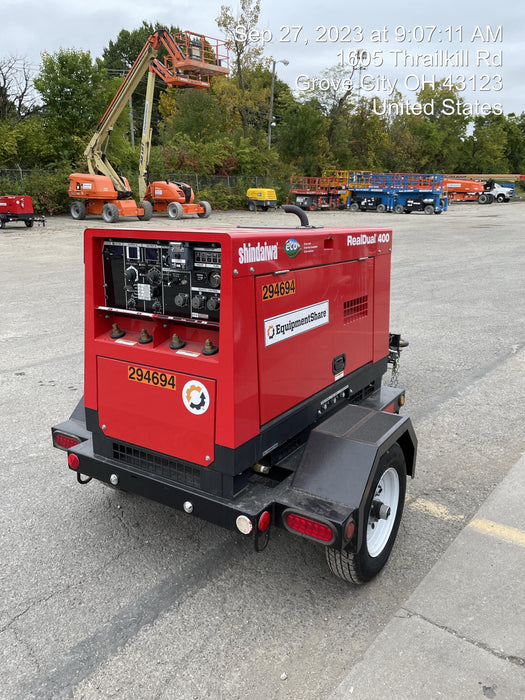 2023 Shindaiwa DGW400MDL Kubota D902 Engine, 23 HP, Dual Op Welder, Wire, Arc, Droop Stick, Tig, and CC Stick Functionality, Simulphase, 3 Phase and 1 Phase Gen Output, Single Axle NB Trlr, Slr Trckl Chrg 12V 12W, Fire Ext