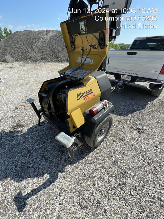 2022 Allmand NLV3GR (4) LED Light Fixture 350W, 23' Vertical Mast, 3kW Prime, Towable, Deep Sea L401, Leveling Jacks, Yanmar T4F 5.8hp