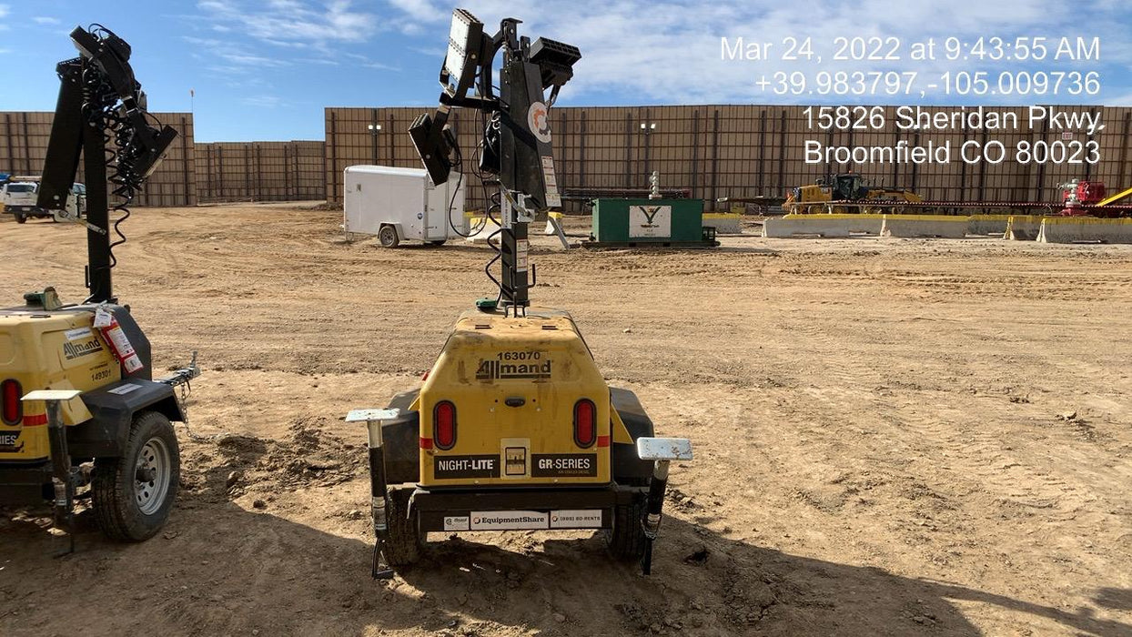 2021 Allmand NLV3GR (4) LED Light Fixture 350W, 23' Vertical Mast, 3kW Prime, Towable, Deep Sea L401, Leveling Jacks, Yanmar T4F 5.8hp