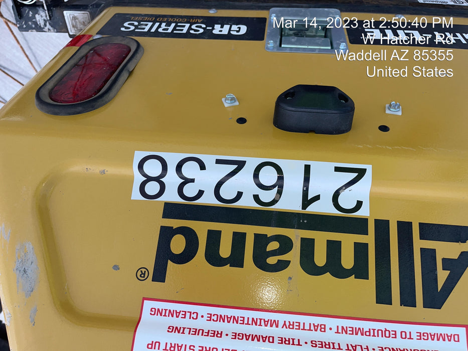 2022 Allmand NLV3GR (4) LED Light Fixture 350W, 23' Vertical Mast, 3kW Prime, Towable, Deep Sea L401, Leveling Jacks, Yanmar T4F 5.8hp