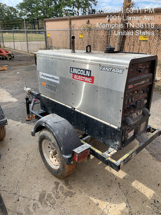 2019 Lincoln Electric Vantage 322 Ready-Pak 3, Two Wheel Trailer, Fender and Light Kit, Cable Rack