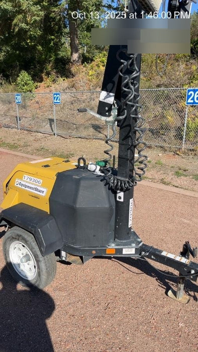 Allmand NLV3GR (4) LED Light Fixture 350W, 23' Vertical Mast, 3kW Prime, Towable, Deep Sea L401, Leveling Jacks, Yanmar T4F 5.8hp