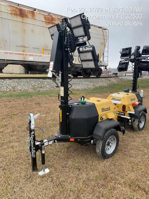 2022 Allmand NLV3GR (4) LED Light Fixture 350W, 23' Vertical Mast, 3kW Prime, Towable, Deep Sea L401, Leveling Jacks, Yanmar T4F 5.8hp