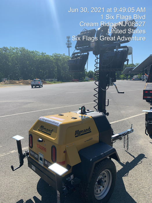 2021 Allmand NLV3GR (4) LED Light Fixture 350W, 23' Vertical Mast, 3kW Prime, Towable, Deep Sea L401, Leveling Jacks, Yanmar T4F 5.8hp