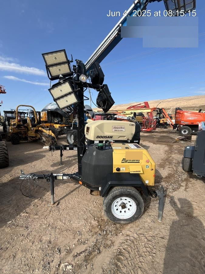 2021 Allmand NLV3GR (4) LED Light Fixture 350W, 23' Vertical Mast, 3kW Prime, Towable, Deep Sea L401, Leveling Jacks, Yanmar T4F 5.8hp