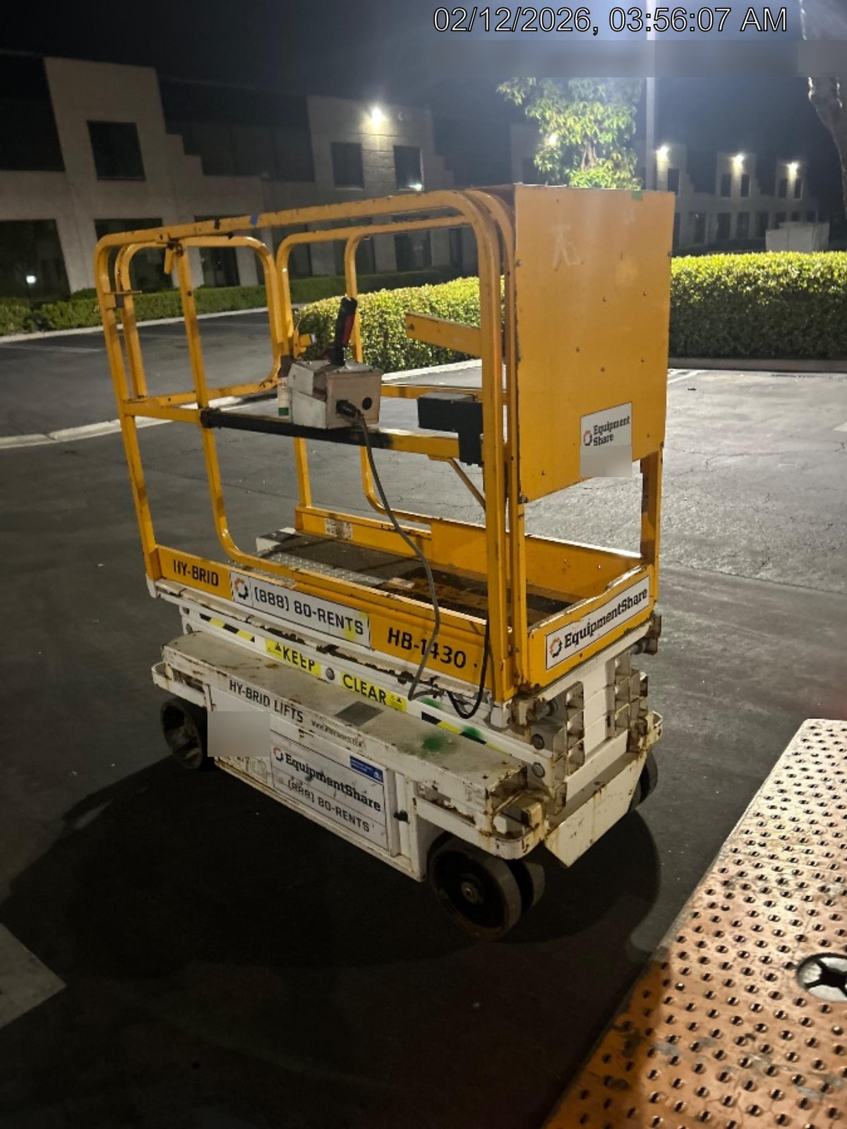 Custom Equipment HB-1430 Hy-Brid Scissor Lift
Platform capacity up to 670 lbs
Working height up to 20 ft
Weighs under 1,700 lbs
Non-marking wheels